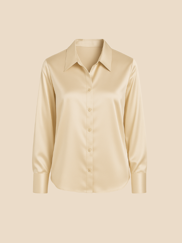 Button-up women's long sleeve blouse, offering versatile style for work and leisure.