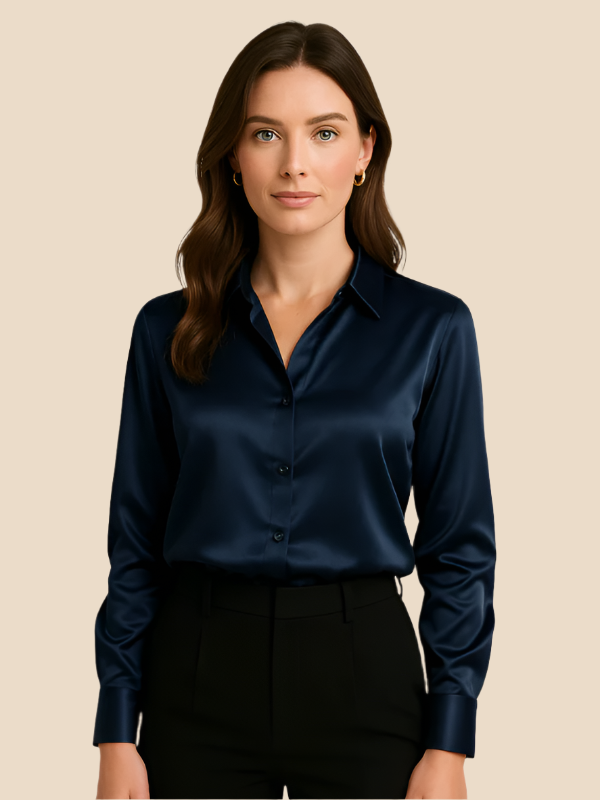 Versatile women's long sleeve button blouse, easily transitioning from day to night.