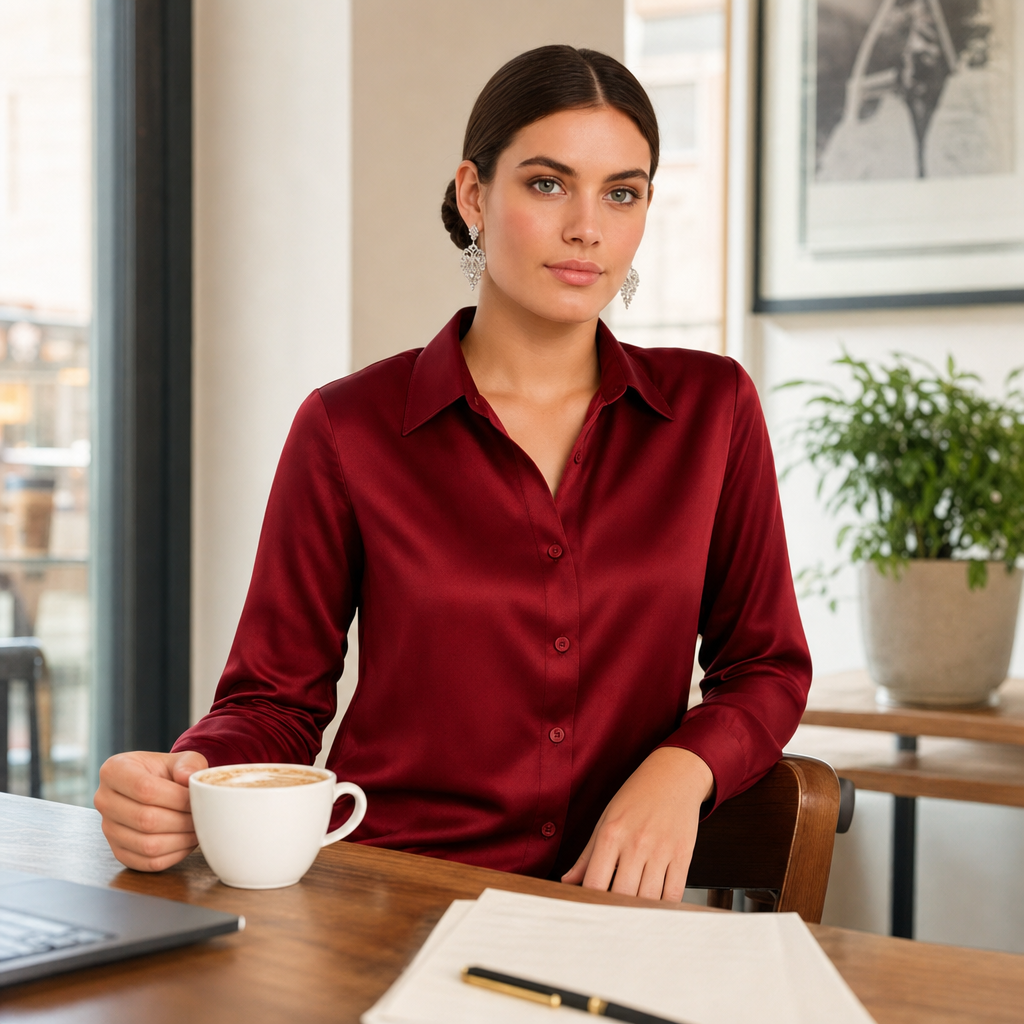 Versatile women's long sleeve button-up blouse, perfect for office or casual chic.