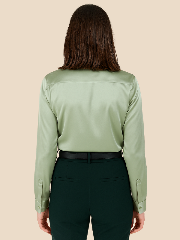 Professional collared long sleeve button blouse for women, perfect for meetings.