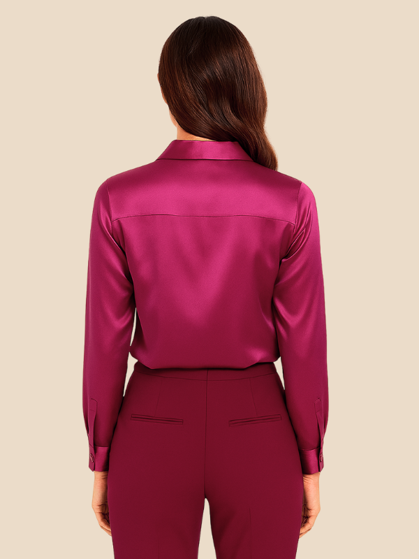 Breathable women's long sleeve button blouse, comfortable for all seasons.