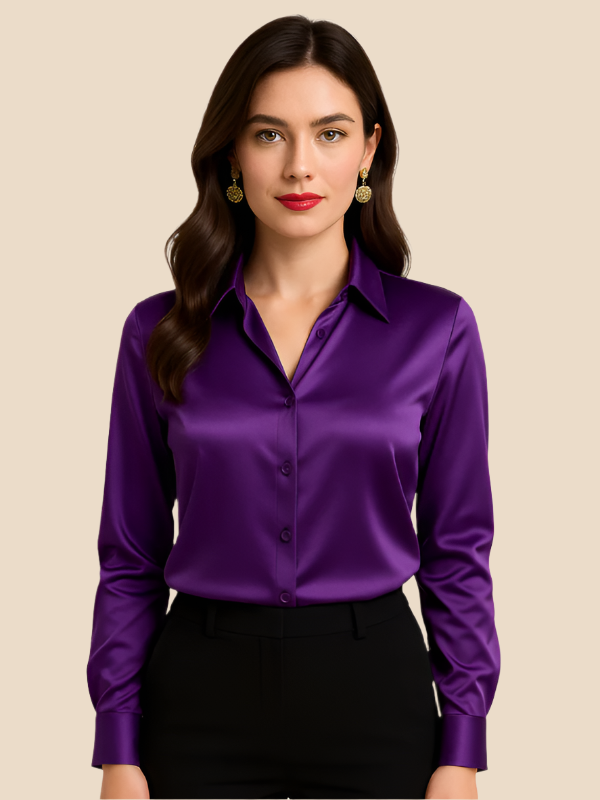 Versatile women's button blouse, featuring elegant long sleeves for a sophisticated touch.