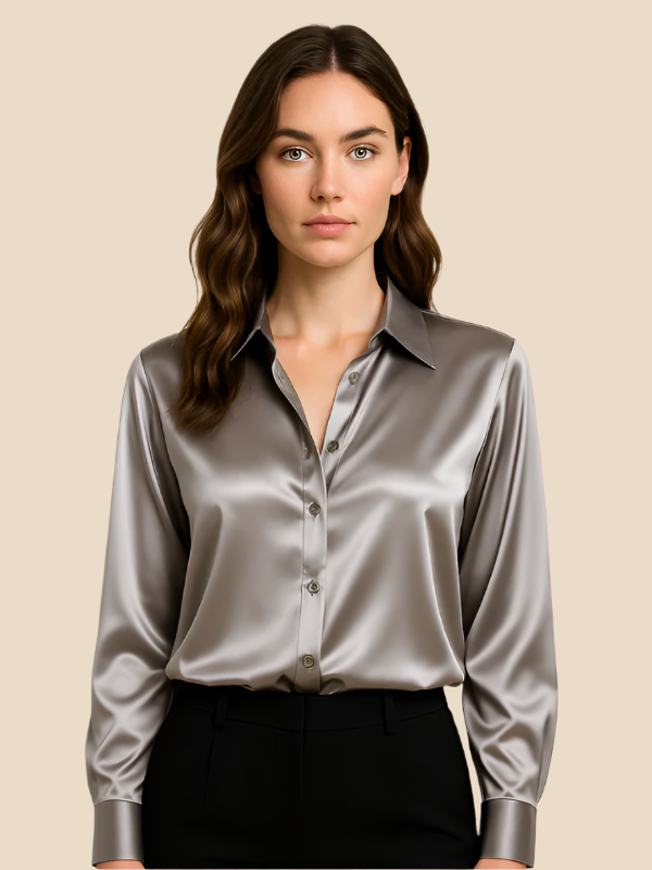 Premium women's long sleeve button blouse, offering elegant style for office & casual.