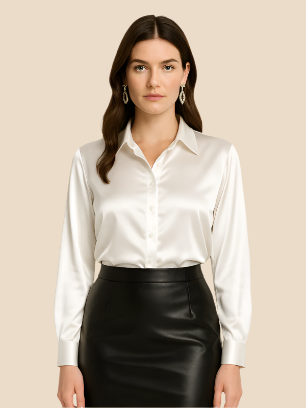 Classic women's long sleeve button blouse, a timeless piece for professional or casual outfits.
