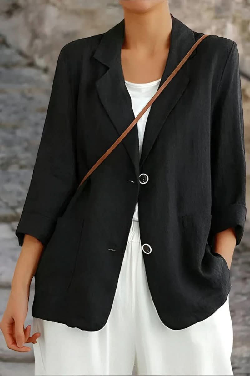 Sophisticated Women's Open Back Blazer, tailored for a chic look, perfect for elegant outerwear or summer business fashion.