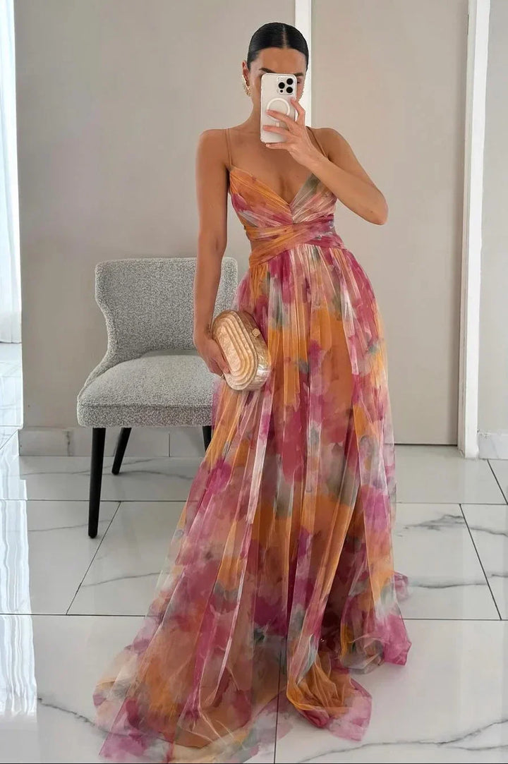 Elegant women's maxi dress with flowy textured layers, perfect for summer occasions and vacations.
