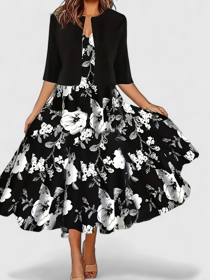 Flattering fit midi dress for women, elegant & comfortable for sophisticated wear.