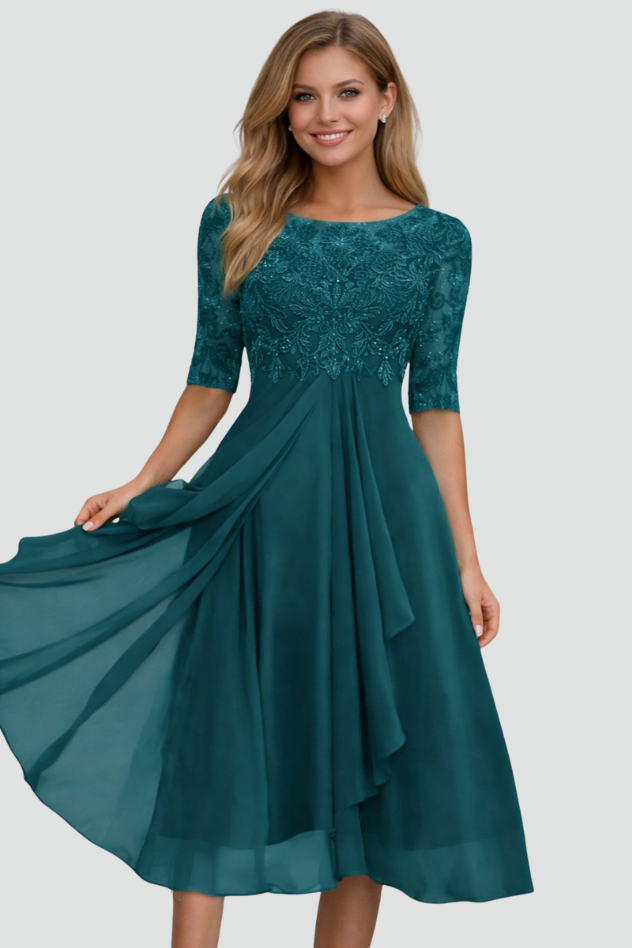 Women's elegant evening midi dress, a sophisticated choice for formal events & special occasions.