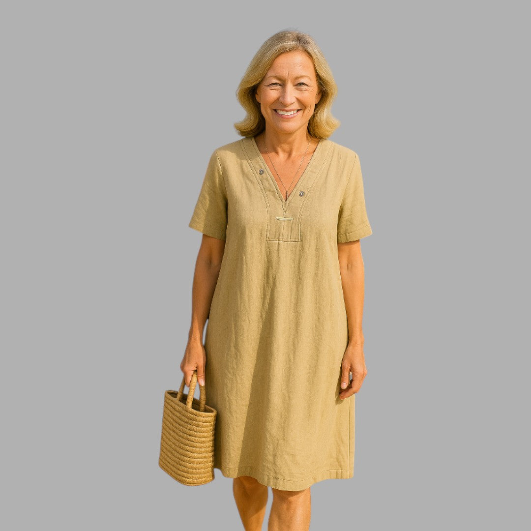 Refined women's midi dress, sophisticated style for occasions, comfortable and fashionable.