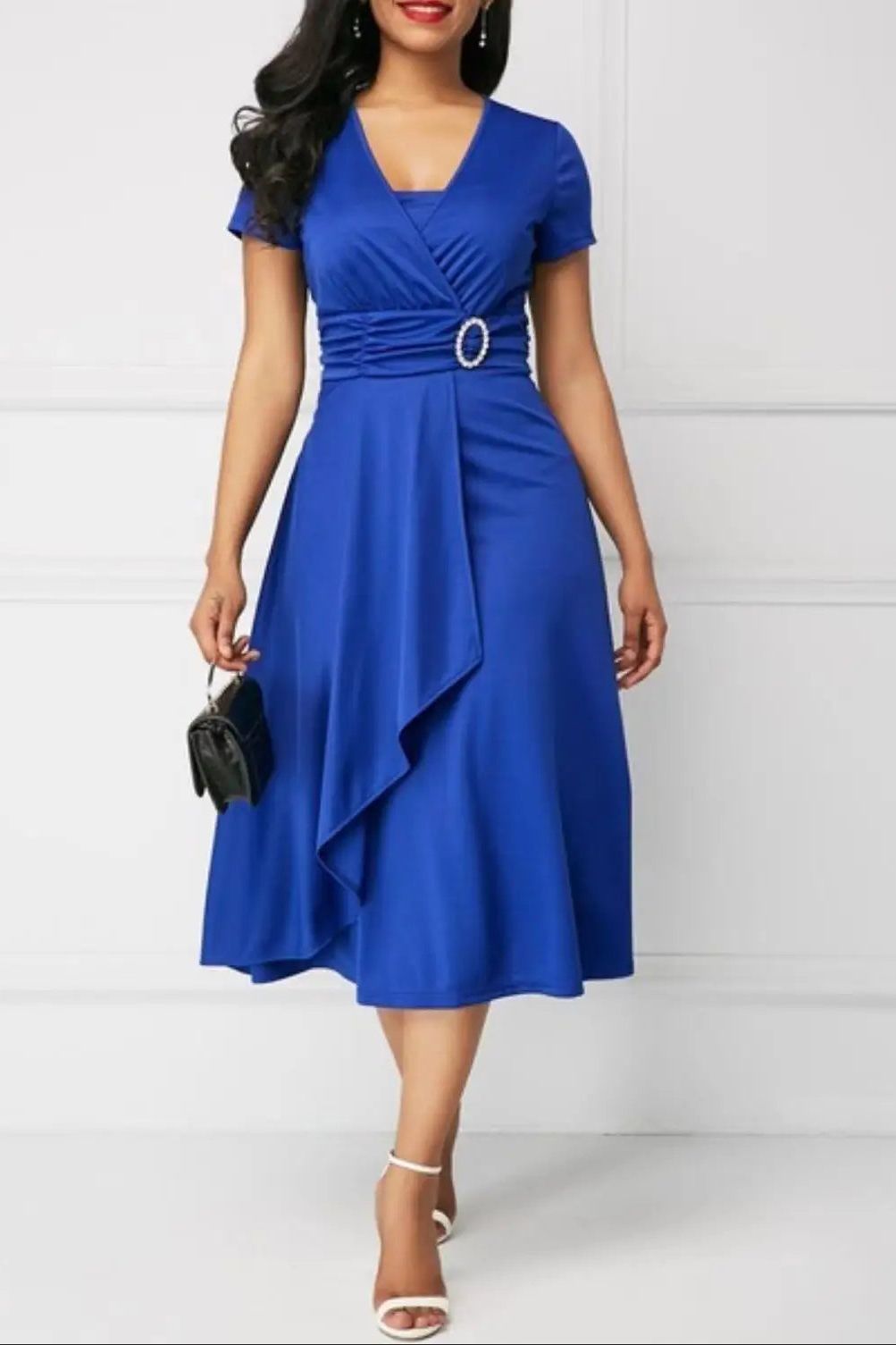 Flattering women's party midi dress, elegant and chic for evening events & special occasions.