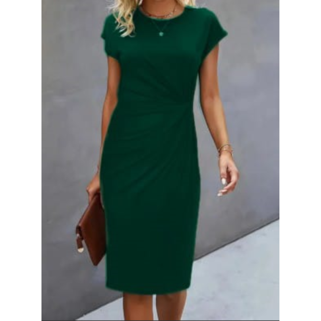 Versatile women's midi dress: cap sleeves, gathered waist. Ideal for office, formal events, or evening wear.