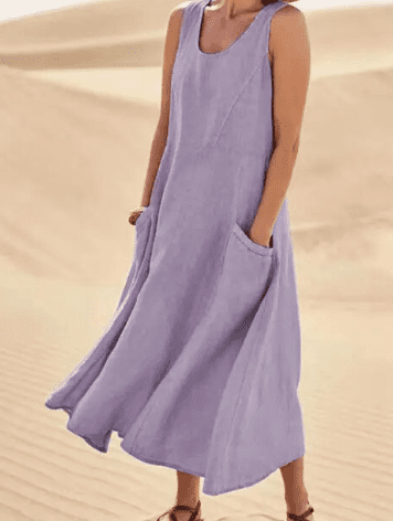 Stylish women's midi dress, elegant & casual, with convenient pockets for everyday spring & summer wear.