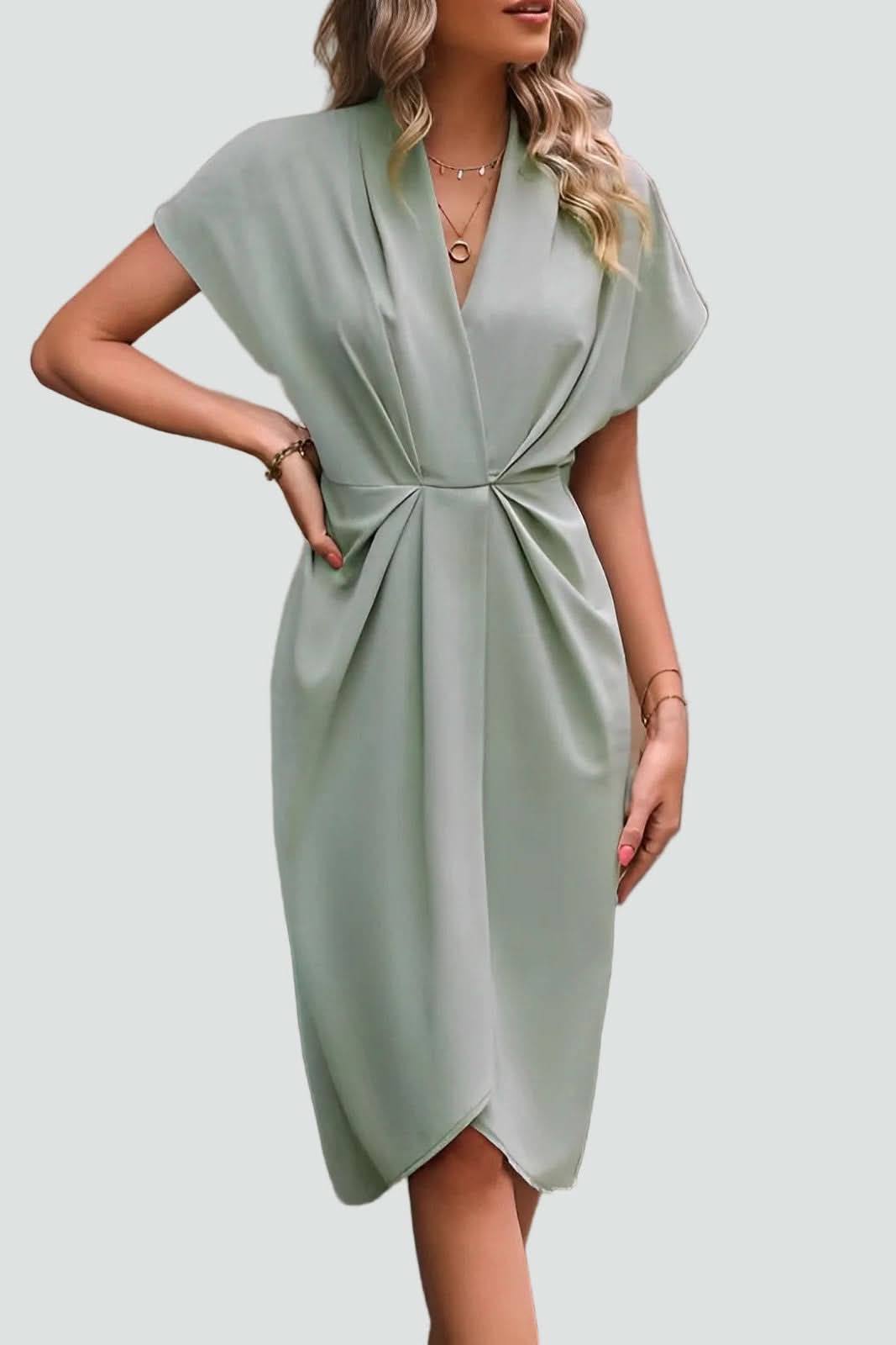 Versatile women's elegant midi wrap dress, ideal for cocktail parties, dinners, or formal events.