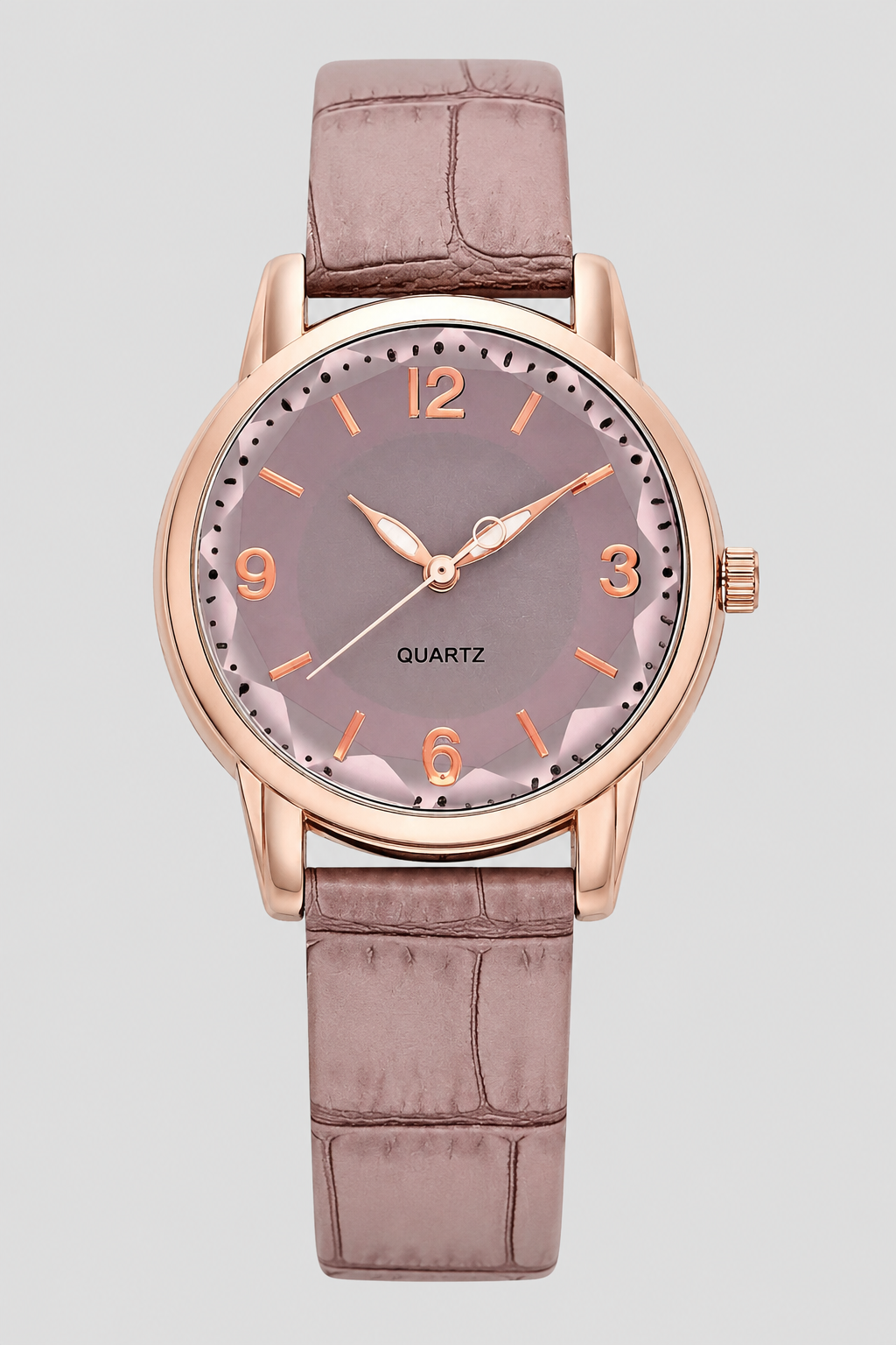 Elegant women's minimalist watch with classic embossed strap, perfect for dressy or professional wear.
