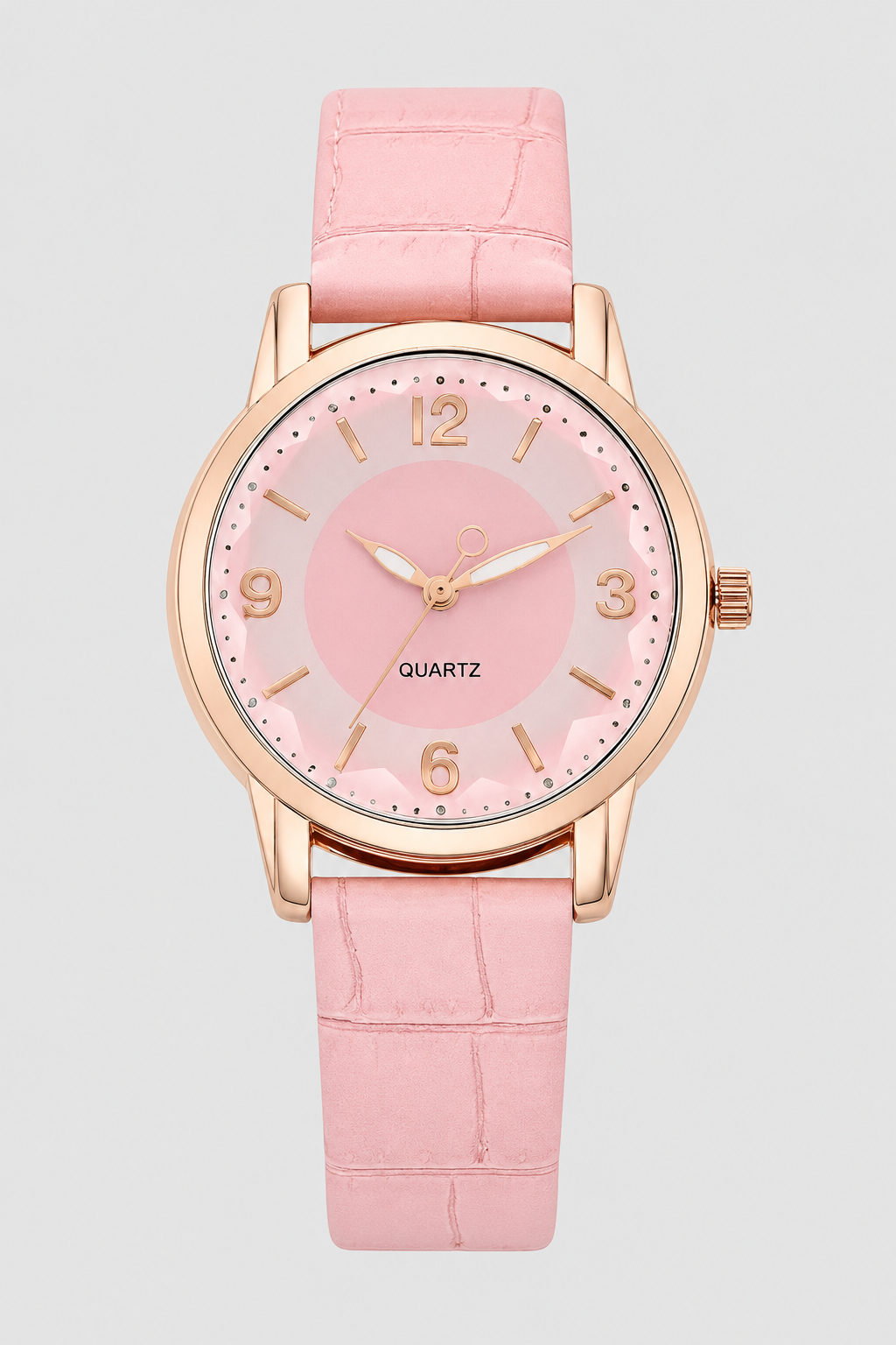Versatile women's fashion watch with a minimalist design and embossed strap, ideal for professional attire.