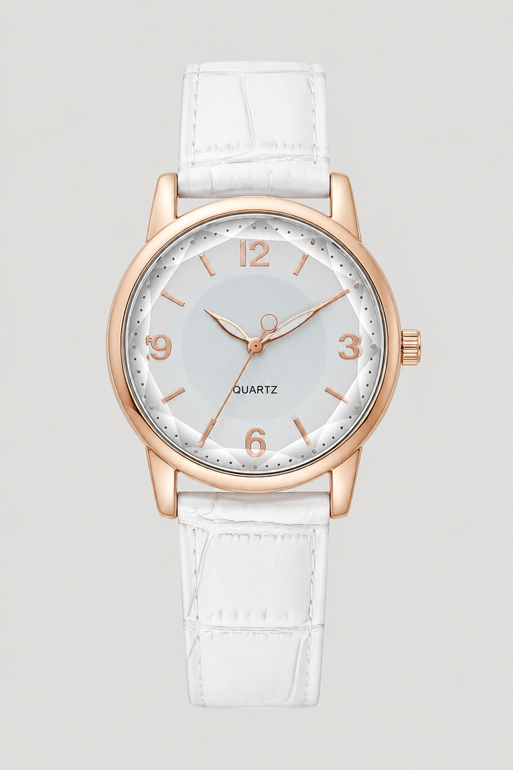 Stylish women's quartz watch, a perfect gift for her, with a minimalist design and elegant embossed strap.
