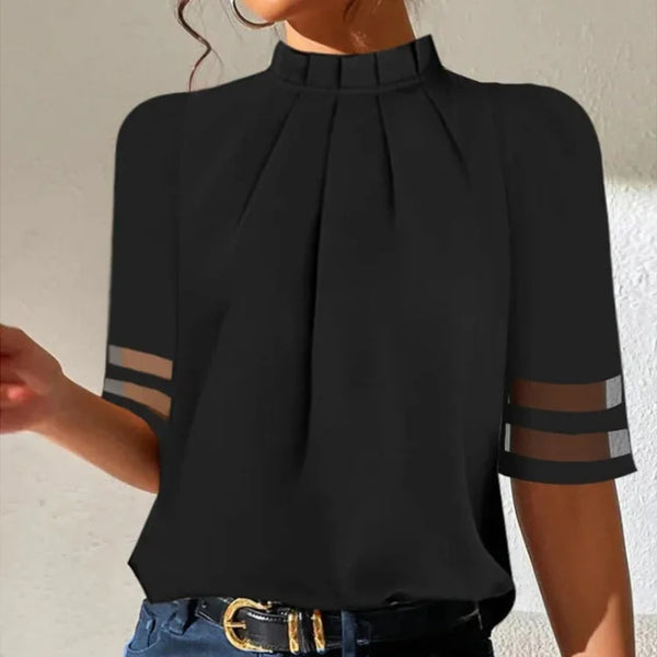 Elegant women's off-shoulder blouse with a flowy, relaxed fit, perfect for summer casual chic fashion.
