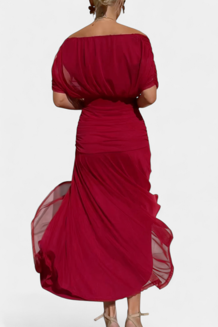 Stunning women's off-shoulder formal maxi dress, an elegant choice for evening parties & special occasions.