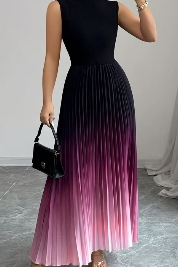 Flowing ombre maxi dress for women, featuring a halter neck & keyhole detail, perfect for summer parties.