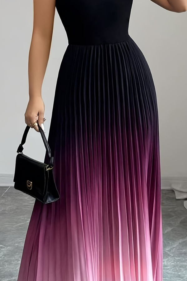 Women's formal wear: stunning ombre halter maxi dress with an elegant keyhole design and pleated details.