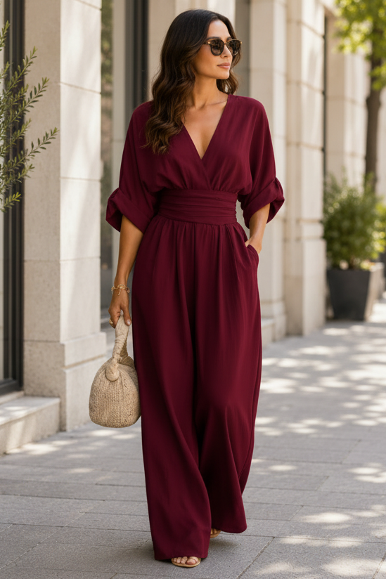 Elegant women's one-piece jumpsuit in timeless style, versatile for chic formal or casual outfits.