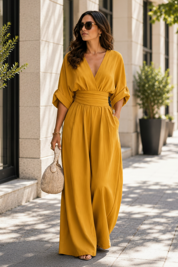 Timeless style women's one-piece jumpsuit. Elegant and versatile for day to night fashion.
