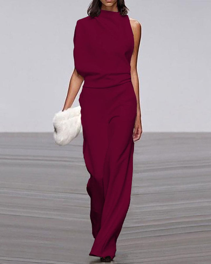 Glamorous women's one-shoulder wide-leg jumpsuit, ideal for evening galas, formal events, and elegant parties.
