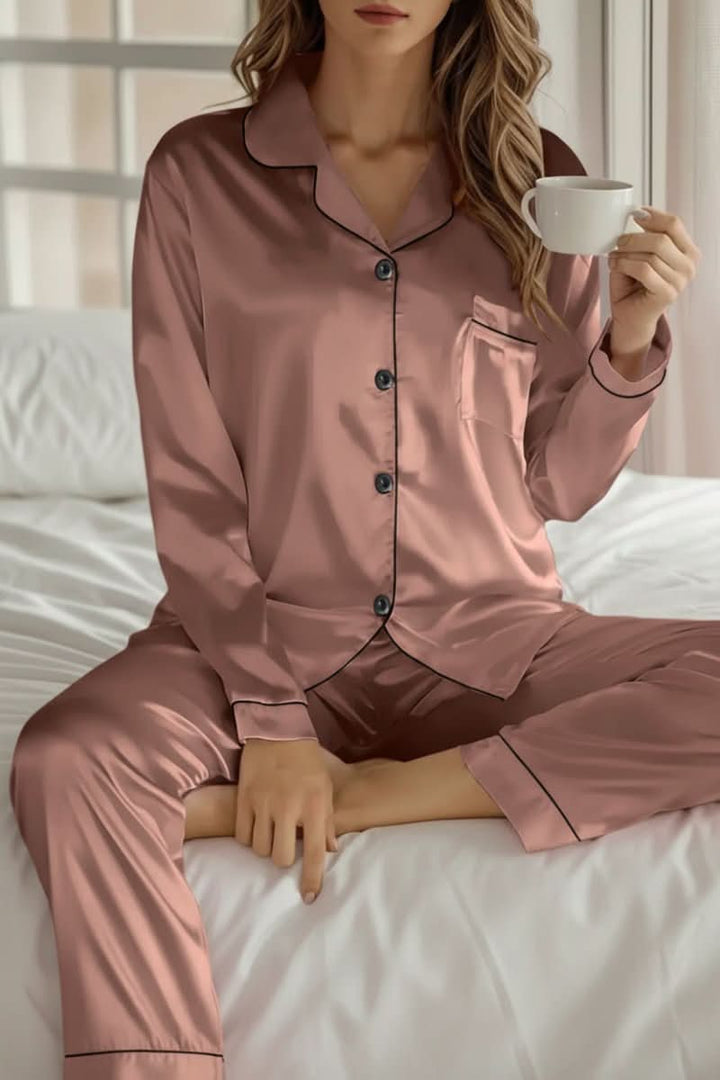Luxurious two-piece pajama set for women. Elegant sleepwear offering ultimate comfort and sophisticated style.