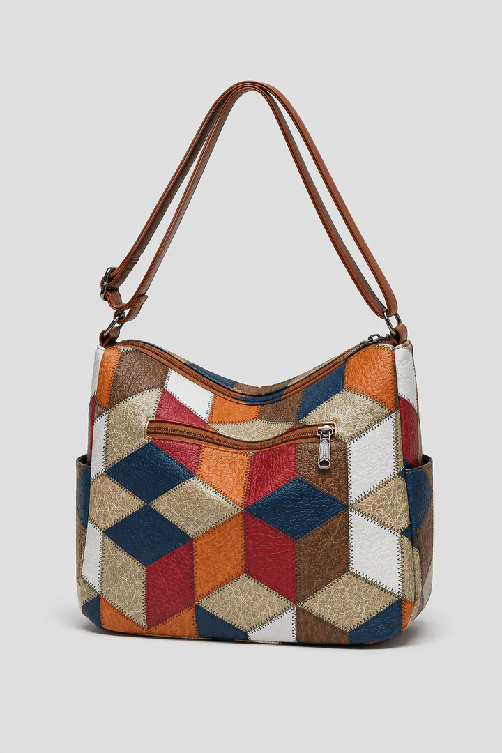 Stylish women's patchwork shoulder bag, a unique fashion handbag. Versatile and spacious for everyday elegance.
