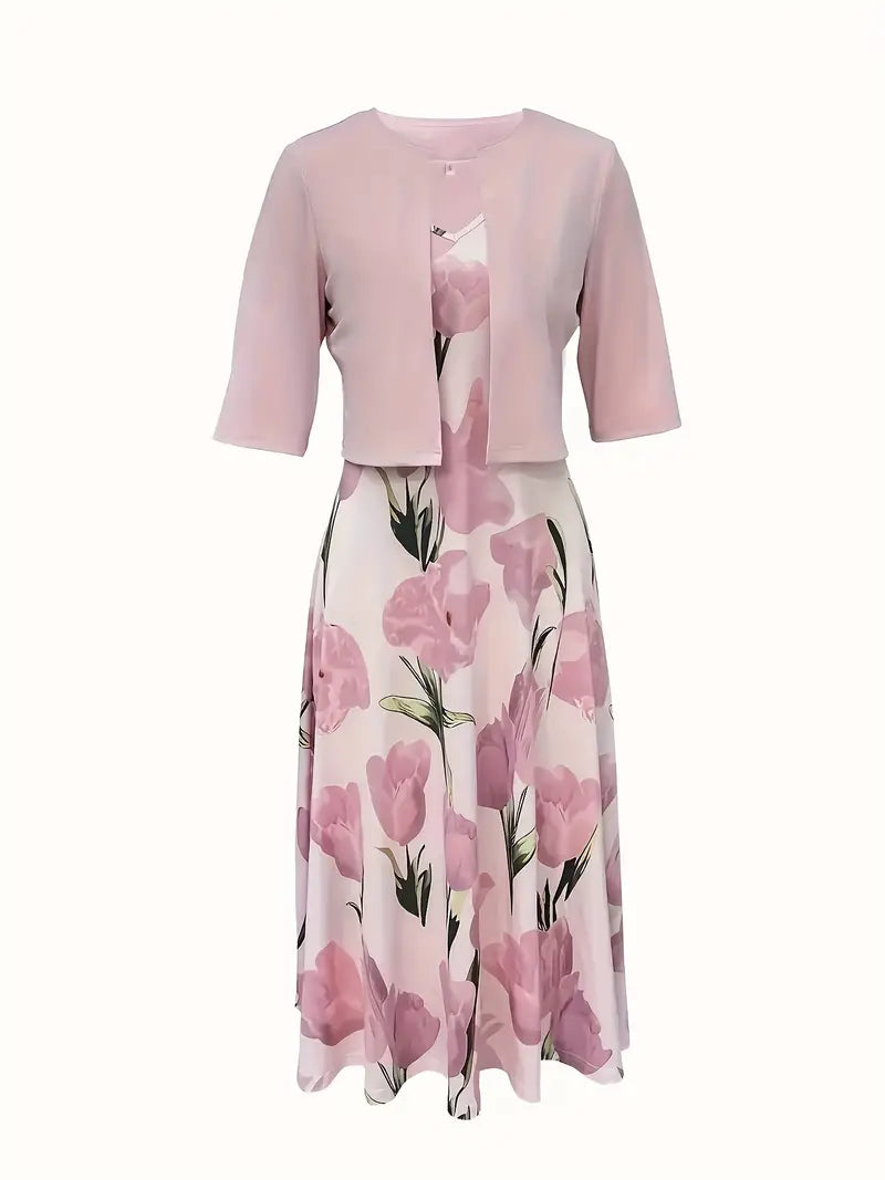 Vibrant pink floral maxi dress for women. Long, elegant design, ideal for summer parties & events.