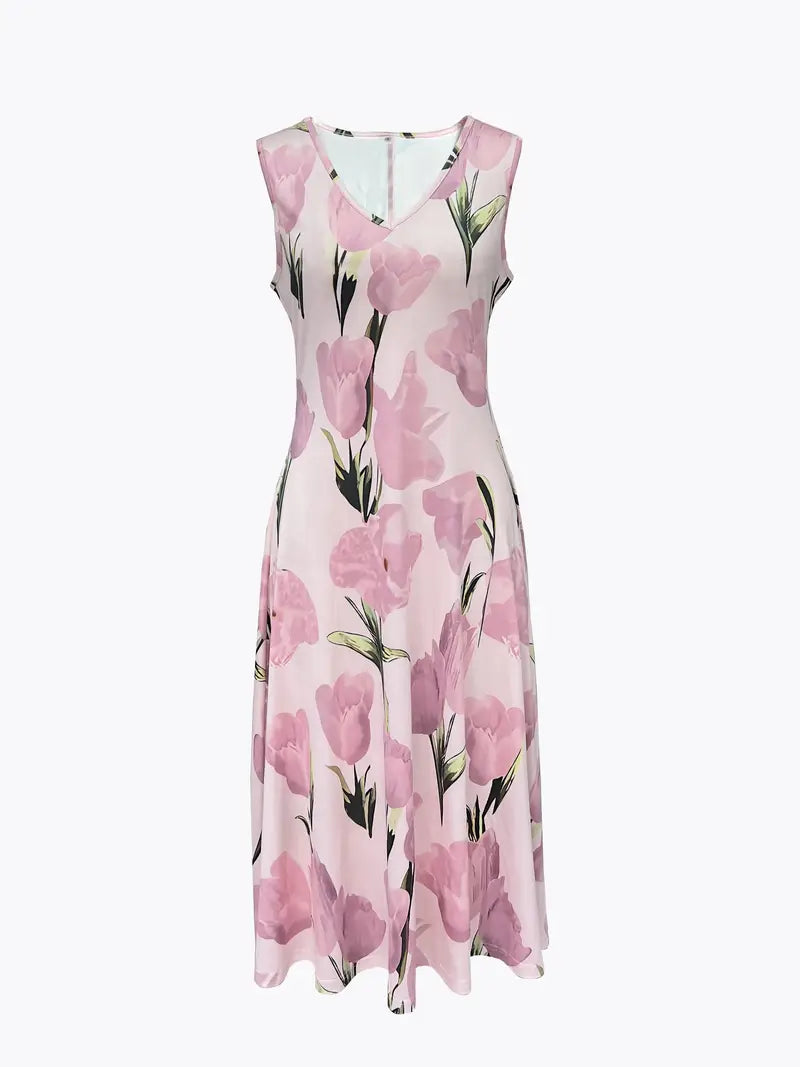 Women's elegant pink floral maxi dress set, perfect for spring weddings, garden parties or resort wear.
