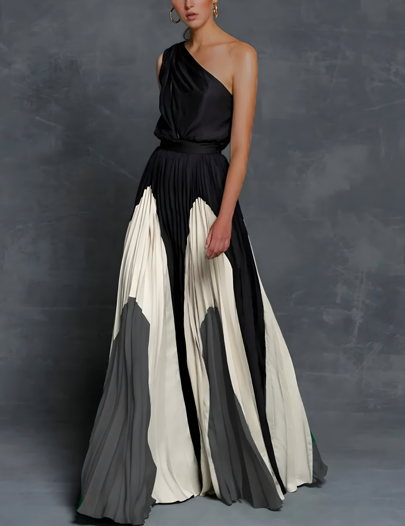 Stunning women's elegant pleated maxi dress for special occasions. Features a graceful one-shoulder design, perfect for party wear.