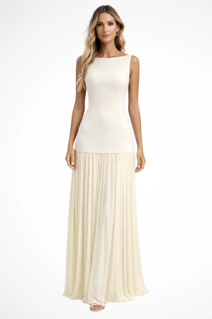 Elegant women's pleated maxi dress, perfect for formal evenings, weddings, or gala events.
