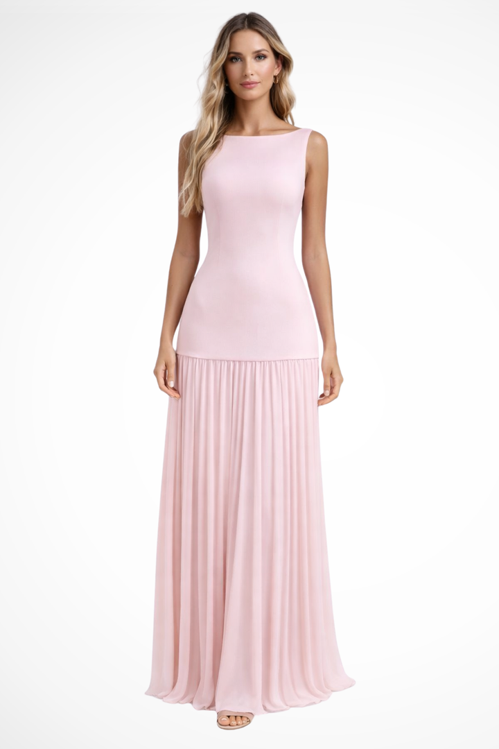 Chic women's pleated maxi dress with elegant flow, perfect for formal evenings, wedding guests, or galas.
