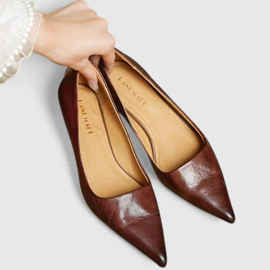 Elegant women's pointed toe kitten heel dress shoes, perfect for office or evening wear. Comfortable low heel.