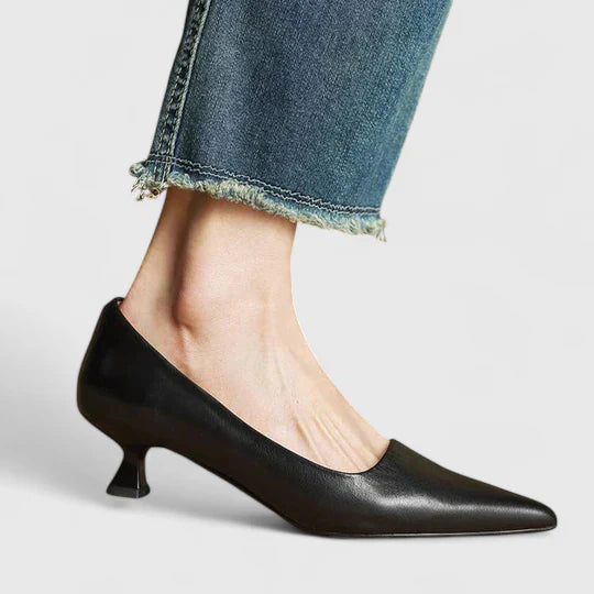 Fashionable women's pointed toe kitten heels. Dress shoes combining comfort, elegance, and versatile style.