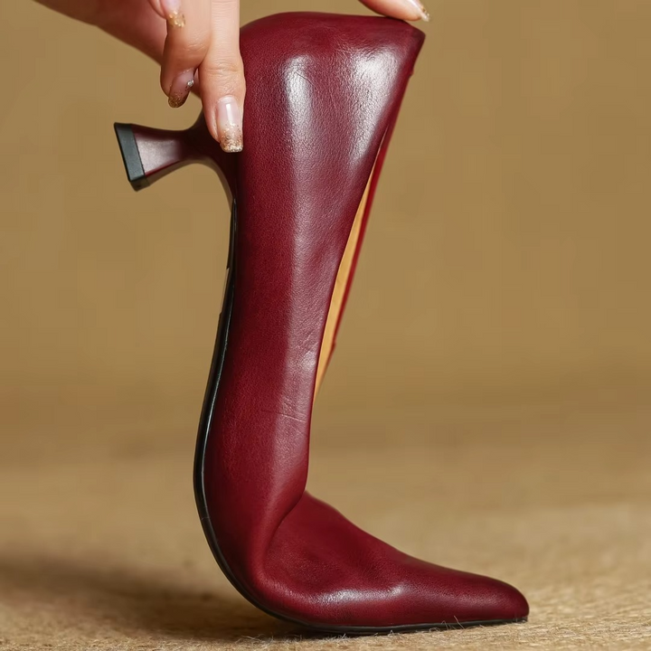Stylish women's pointed pumps with a thin heel. Elegant and comfortable footwear for professional and formal wear.