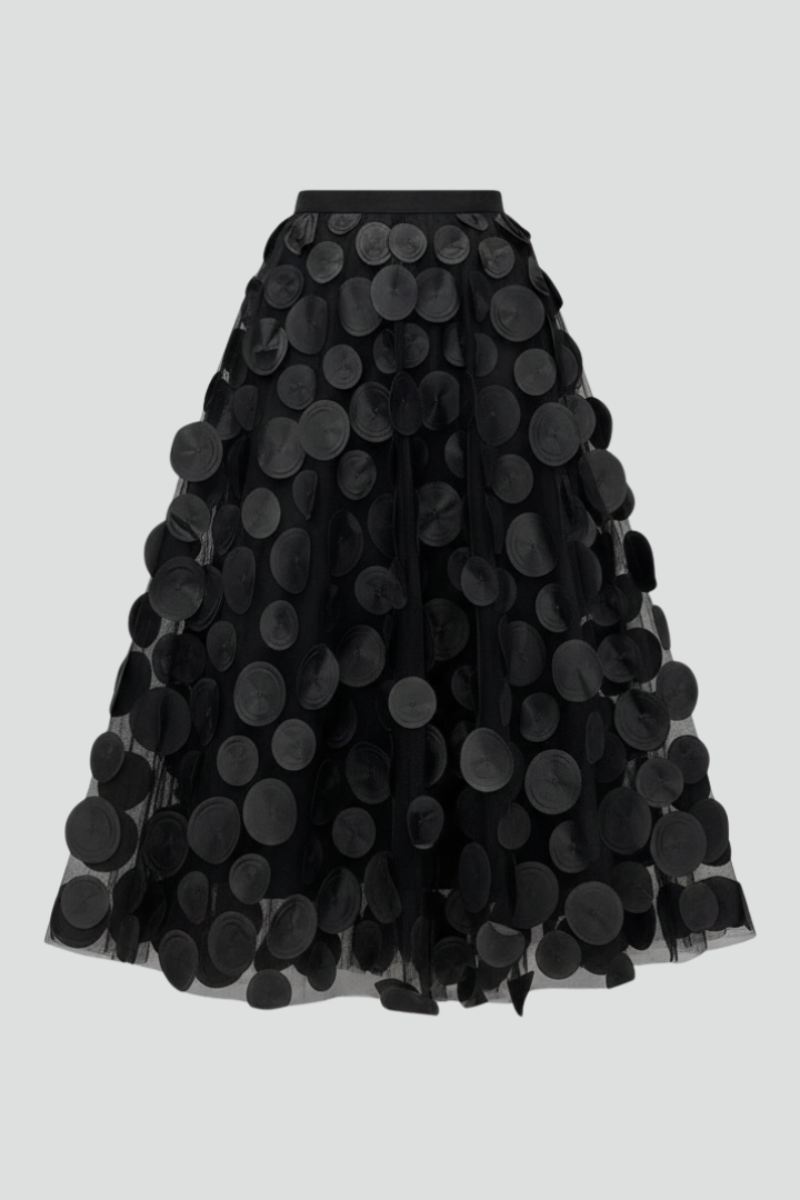 Elegant women's polka dot full midi skirt, perfect for stylish party wear or a chic special occasion.