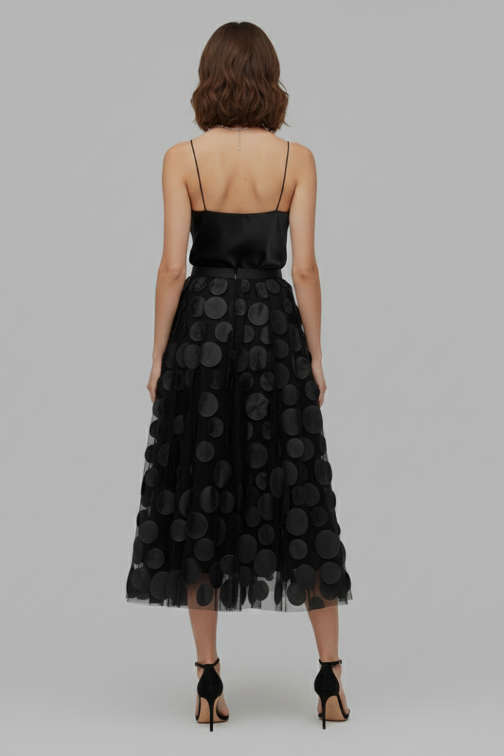 Comfortable and stylish women's elegant polka dot full midi skirt, perfect for a flowy look.