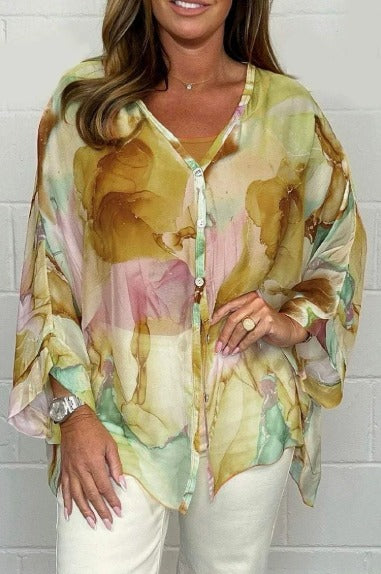 Versatile women's elegant printed blouse. A comfortable, lightweight long sleeve top for any occasion.