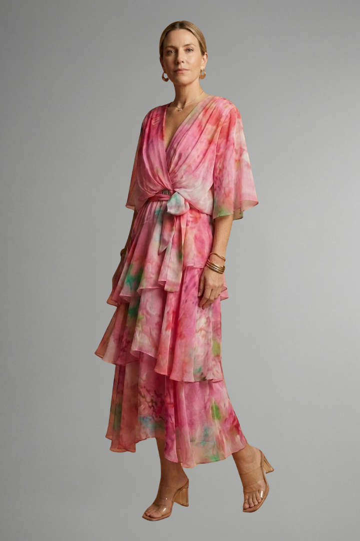 Beautiful women's summer maxi dress with a unique print, long sleeves, and a comfortable, flowing fit.
