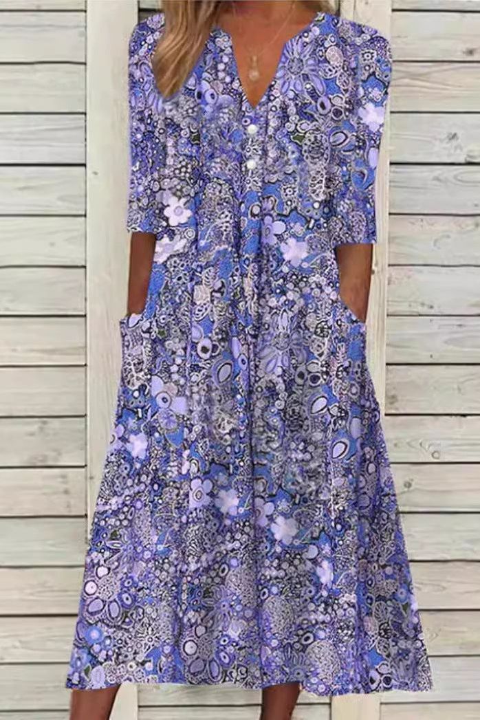 Versatile women's printed midi dress; casual chic for everyday wear or special events. Flattering long dress.