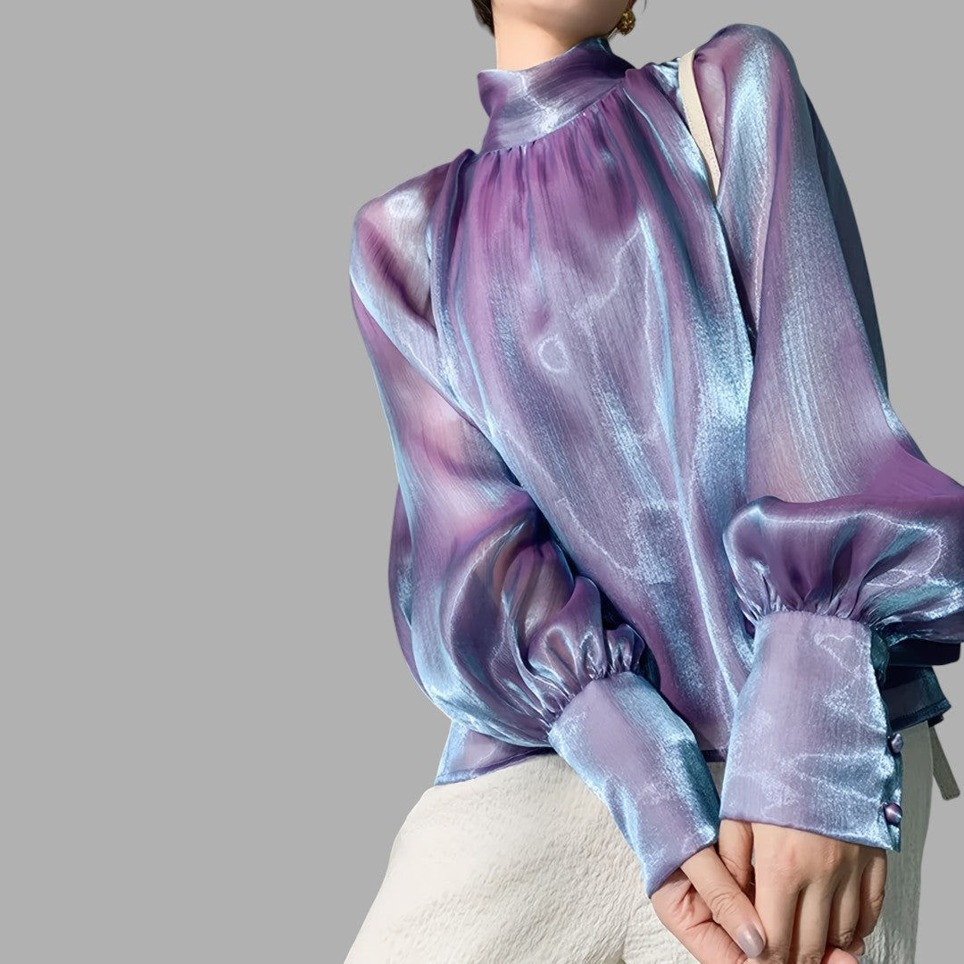 Elegant women's puff sleeve blouse, perfect for work or special occasions, offering a sophisticated look.