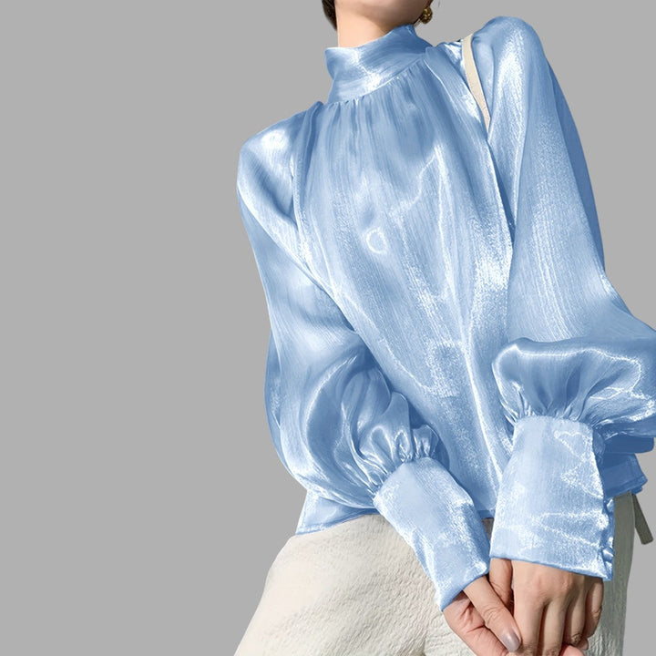 Sophisticated women's top with elegant puff sleeves, a comfortable and stylish long-sleeve blouse.