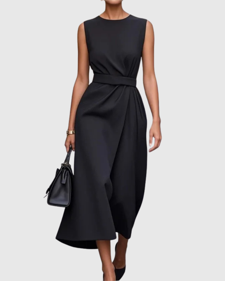 Flattering women's sleeveless midi dress. Effortless round neck style, perfect for comfort & chic elegance.