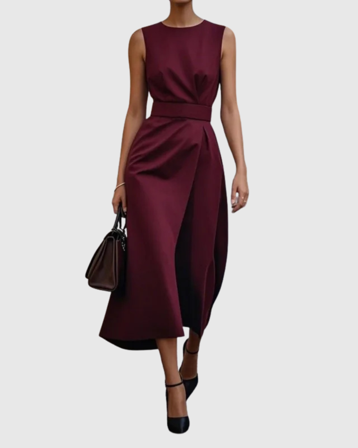 Chic women's round neck midi dress. Sleeveless, elegant, and a flattering midi length for any occasion.