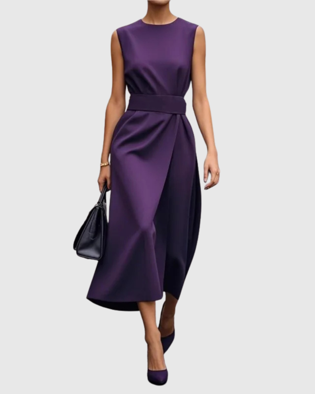 Comfortable women's sleeveless midi dress. Elegant round neck, flattering silhouette, perfect for effortless style.