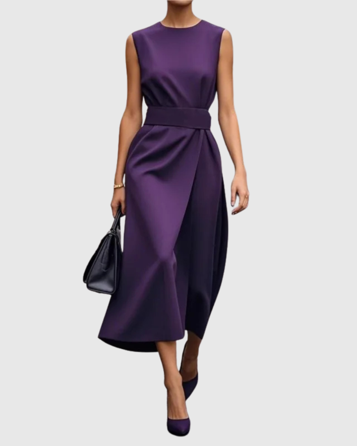 Comfortable women's sleeveless midi dress. Elegant round neck, flattering silhouette, perfect for effortless style.