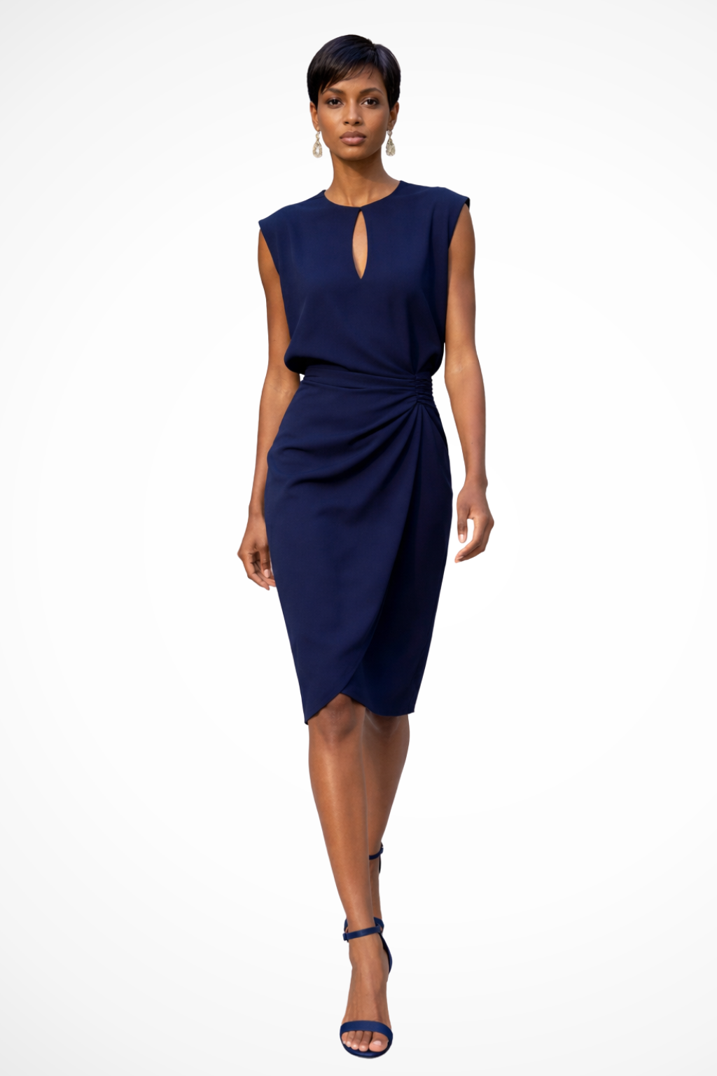 Chic women's cap sleeve wrap midi dress, ideal for day-to-night wear, cocktails, or special occasions.
