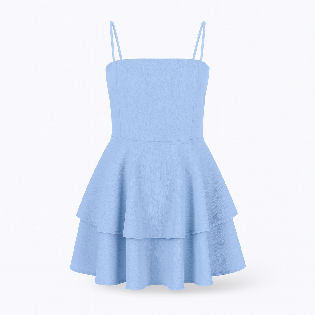 Elegant women's mini dress featuring ruffles & delicate spaghetti straps for party or casual.